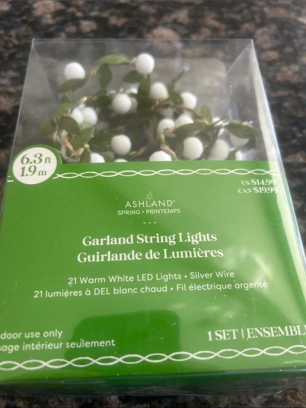 ASHLAND WHITE POM-POM GARLAND 6.3FT STRING LIGHTS NWT